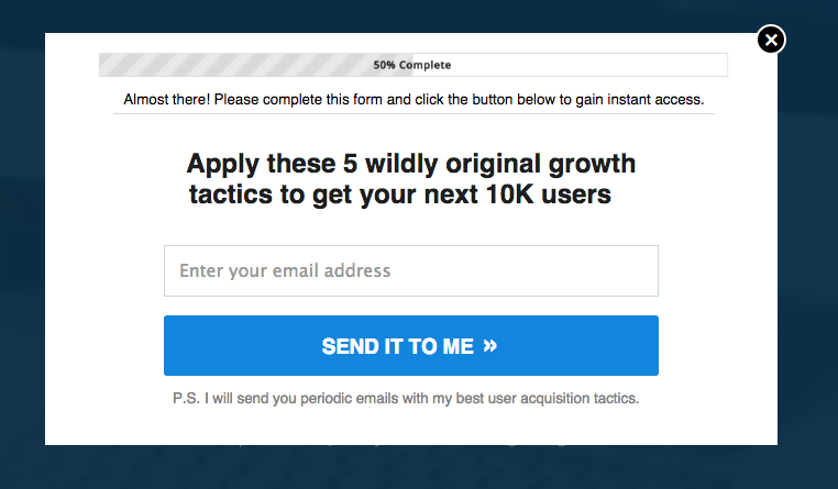 growth hacking tactics popup to grow email subscribers