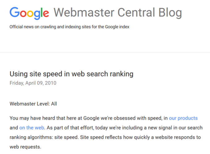 google sitespeed announcement