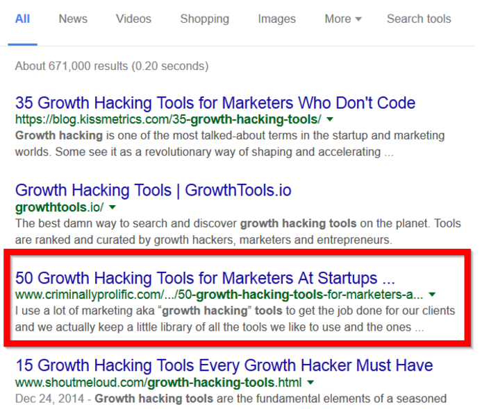 growth hacking tool result