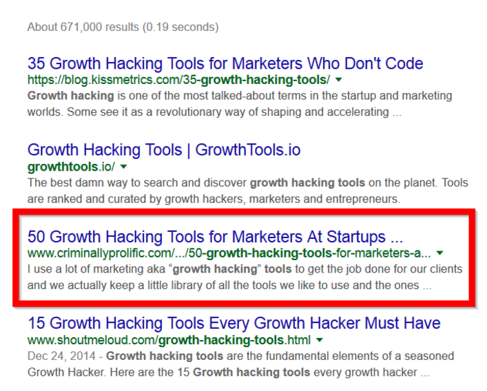 growth hacking tools result